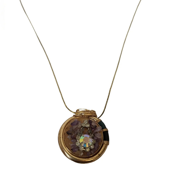 14K Gold Plated Aurora borealis Cork Amethyst Chips Snake Chain Necklace - Picture 6 of 12